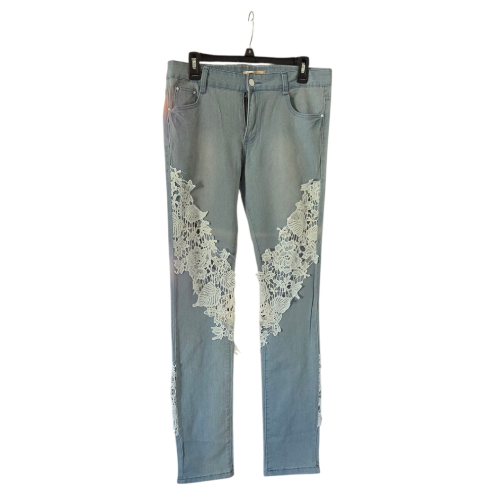 Youboya Lace-Embellished Blue Jeans